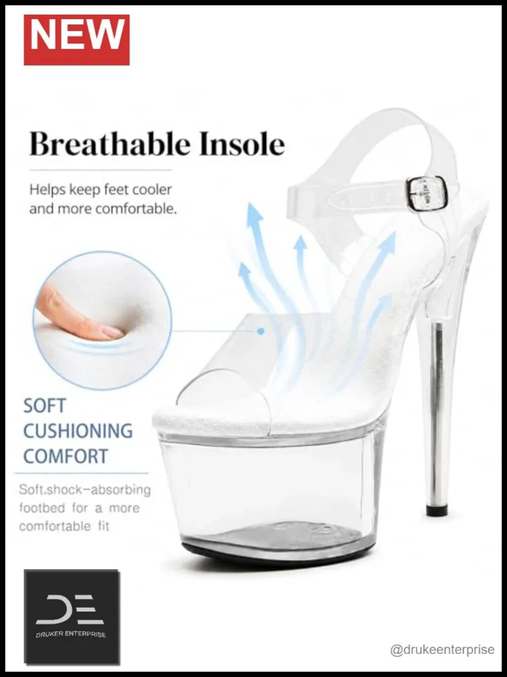 Women's 7in Clear Platform Heels Ankle-Strap Stiletto Pole Dance Shoes